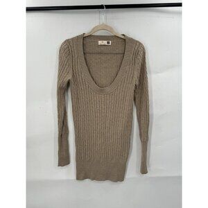 GAP Sweater Women S Tan Cable Knit Y2K Cashmere Cotton Blend Retro Minimalist